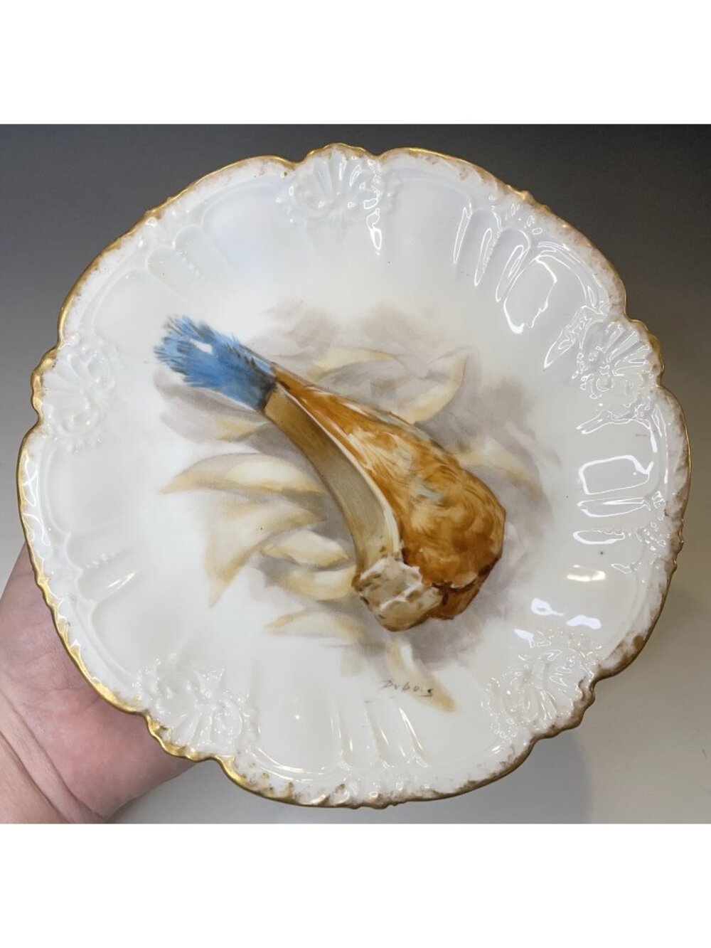 Antique French Limoges Porcelain Dinner Plate Lamb Chop Entree Cabinet Victorian